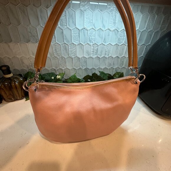 Maxx New York Handbags - Maxx New York Pink Genuine Leather & Nylon Lined Handbag With Floral Interior De